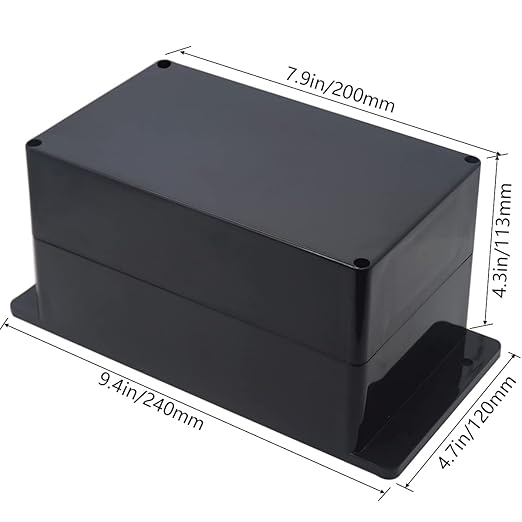 Zulkit Junction Box ABS Plastic Dustproof Waterproof IP65 Universal Electrical Boxes Project Enclosure with Fixed Ear Black 7.87 x 4.72 x 4.45 Inch (200 x 120 x 113 mm)(Pack of 1)