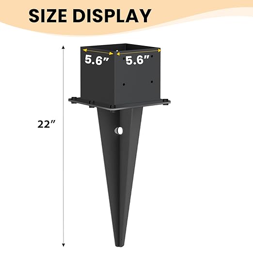 1 Pcs 6"x6" Fence Post Anchor,(Internal 5.6"x5.6"),Metal Fence Post Anchor Ground Spike 22" with Black Powder-Coated,Fence Stakes Post Base for Deck,Fence,Porch,Railing,Mailbox.