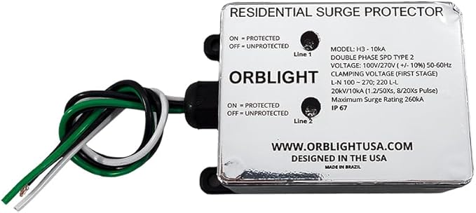 ORBLIGHT Whole House Surge Protector, 260kA, EMP, Lightning, Solar Flare, CME & Power Surge Protection, Shield Technology, IP67 Waterproof, Heavy-Duty Home Electrical Panel Device