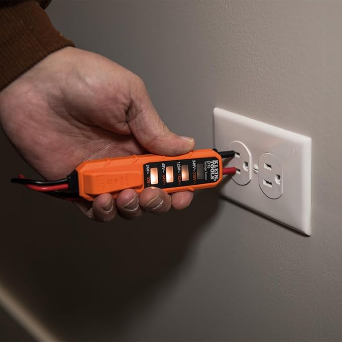 Klein Tools ET45 Digital AC/DC Voltage Tester, 12-240V AC, 32-330V DC, LED Illumination, DC Polarity, Auto Off, CATIII 350V-Class 2-Double Insulation, IP44 Dust & Water Resistant, No Batteries Needed