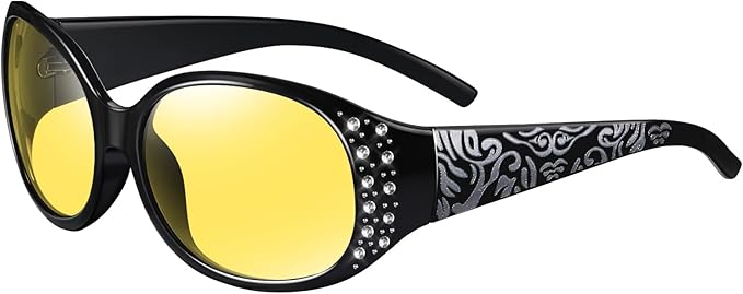HAOLOTA Night Vision Driving Glasses Women Anti Glare Polarized, Wrap Around Nighttime Safety Glasses UV Protection