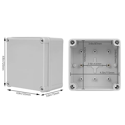Junction Box，4.9"x 4.9"x 3" Outdoor Electrical Box with Mounting Plate, IP67 Dustproof Waterproof ABS Plastic Project Box, DIY Electrical Enclosure Gray (125x 125x 75 mm)