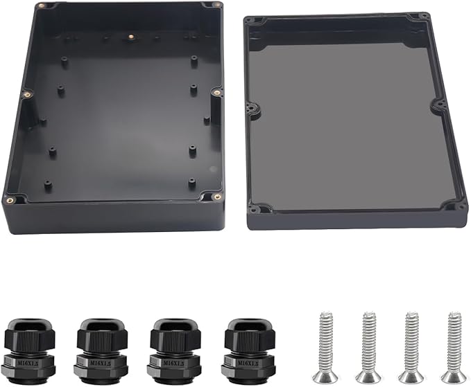 Project Box ABS Black Electrical Boxes IP67 Outdoor Waterproof box Electronic Junction Box Power Enclosure with Cable Glands for DIY Project 10.4 x 7.2 x 2.4 inch (263x182x60mm)