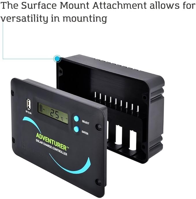 Renogy 30A 12V/24V PWM Solar Charge Controller with LCD Display Flush Mount Design Negative Ground, Compatible with Sealed, Gel, Flooded and Lithium Batteries, Adventurer 30A,black