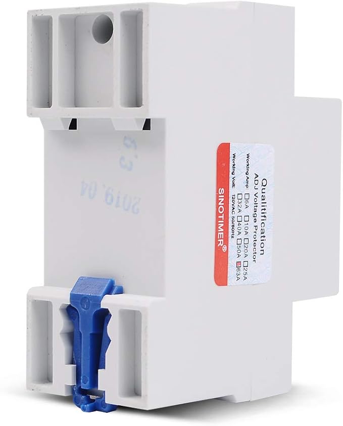 110VAC 120VAC 63A Over/Under Voltage Protection Device Voltage Current Protector, 2 Red LED Displays, Single Phase Low Voltage Monitor, Din Rail Installation in DB Home Usage