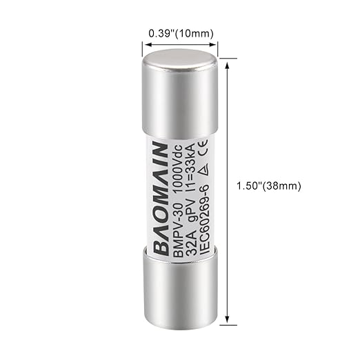 Baomain 10-Pack gPV Solar PV Fuse 32A 1000V DC, 10x38mm, 33kA Breaking Capacity, CE Listed for Photovoltaic Systems, Combiner Boxes (32 Amp.)