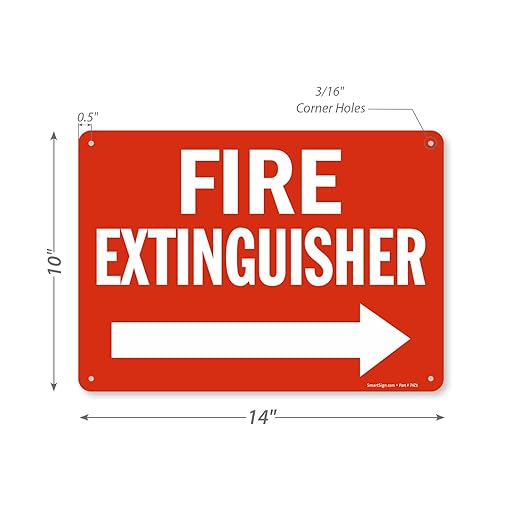 SmartSign 10 x 14 inch “Fire Extinguisher” Metal Sign with Right Arrow, 40 mil Laminated Rustproof Aluminum, Red and White, Made in USA