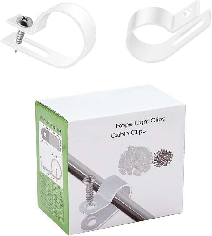 50 Pack 3/4 inch Rope Light Clips with Stainless Steel Screws, Plastic Cable Clips Wire Clamp for String Lights, Christmas Light Clips Cable Wire Clamp, P-Type Mounting Clips