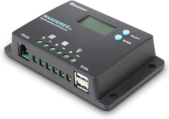 Renogy 10A 12V/24V PWM Postive Ground Solar Charge Controller Regulator Compact Design w/ LCD Display for Deep Cycle Sealed, Gel, and Flooded Battery