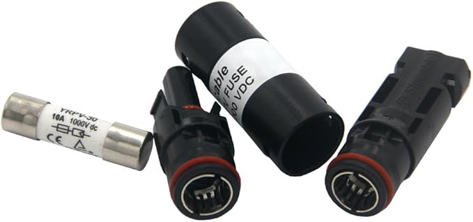 ZOOKOTO 10A Solar Panel PV In-Line Fuse Holder w/ Fuse Photovoltaic Connectors 1000V Waterproof with 10x38mm fuse 10 Amp