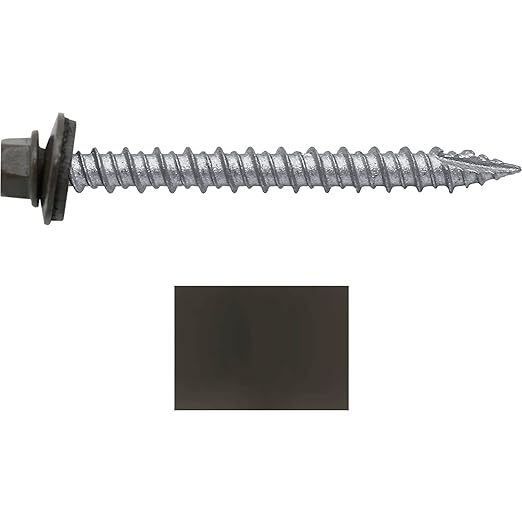 Metal ROOFING SCREWS: (250) 10 x 2" Antique Bronze Hex Head Sheet Metal Roof Screw. Self starting metal to wood siding screws. EPDM washer. Colored head