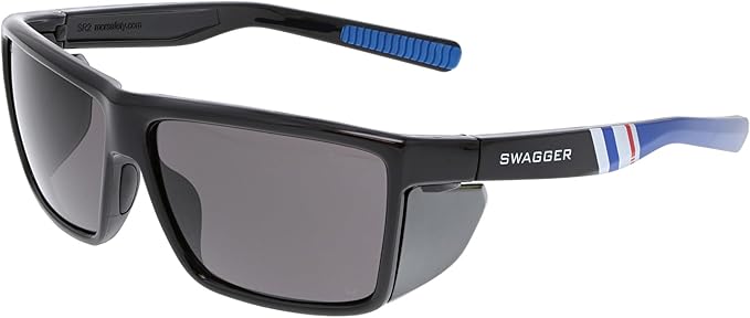 MCR Safety SR232AF Swagger SR2 Series Safety Glasses with Thermo Plastic Rubber Nose Pads and Detachable Side Shields, Black/Blue Frame, UV-AF Gray Lens