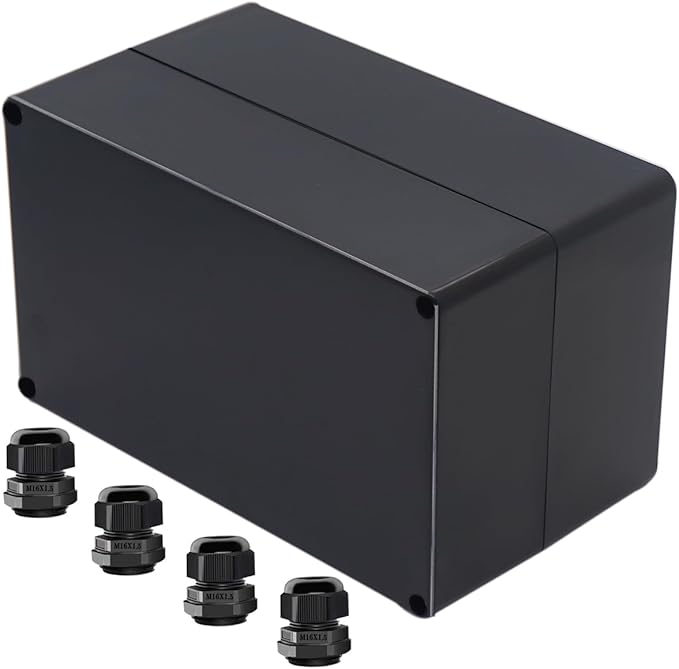 Project Box ABS Black Electrical Boxes IP65 Outdoor Waterproof Box Electronic Junction Box Power Enclosure with Cable Glands for DIY Project 7.87 x 4.72 x 4.45 inch (200x120x113mm)