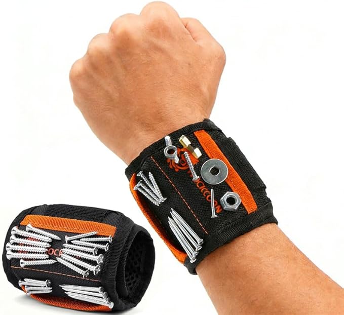 Magnetic Wristband with 20 Powerful Magnets, Tool Wrist Band for Screws, Nails and Drilling Bits, Gift for Husband, Dad, Handymen and Wood Working Men