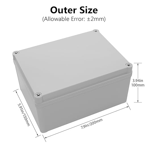 LeMotech IP67 Waterproof Junction Box ABS Plastic Project Box Dustproof Electrical Box Outdoor Enclosure for Electronics DIY Case Gray 7.9X 5.9X 3.9 inch (200x 150x 100 mm)