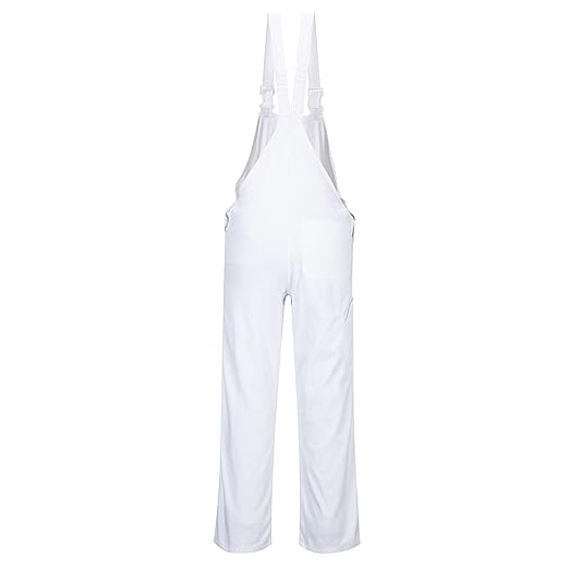 Portwest S810 Bolton White Cotton Painters Bib Overalls with Knee Pad Pockets, Small