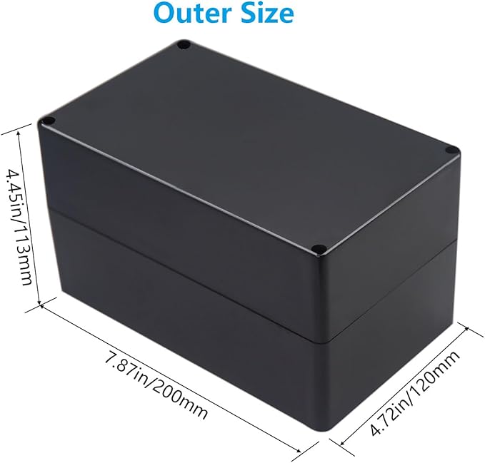 Project Box ABS Black Electrical Boxes IP67 Outdoor Waterproof box Electronic Junction Box Power Enclosure with Cable Glands for DIY Project 7.9 x 4.7 x 4.5 inch (200x120x113mm)