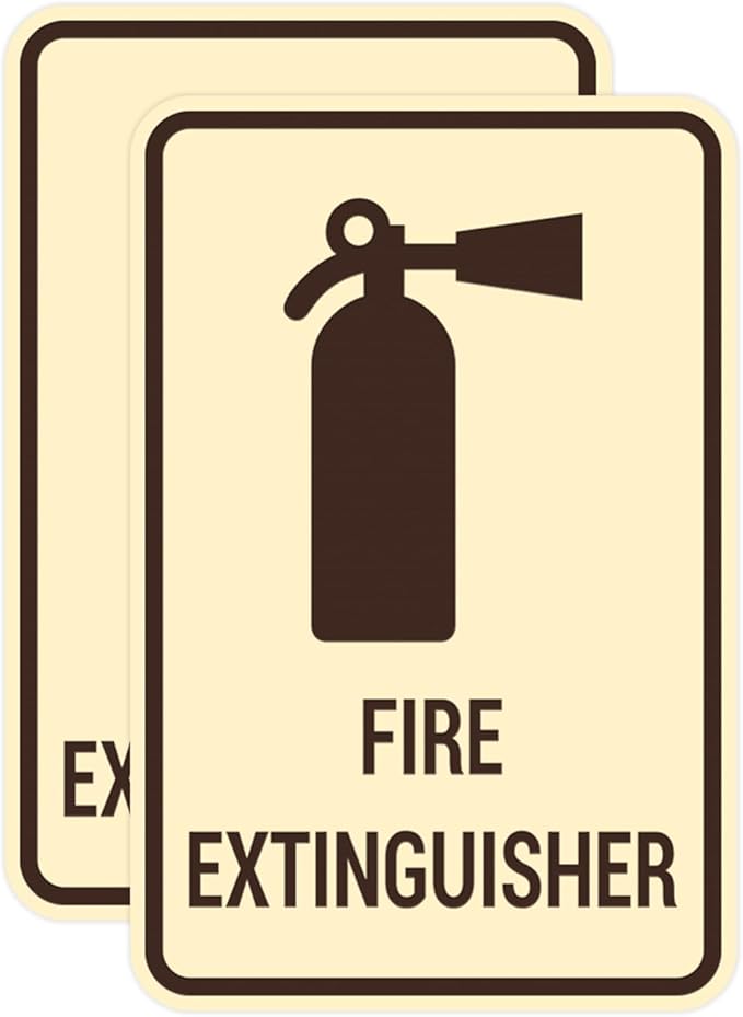 Signs ByLITA Portrait Round Fire Extinguisher Sign with Adhesive Tape, Mounts On Any Flat Surface (Ivory/Dark Brown) - Large (2 Pack)