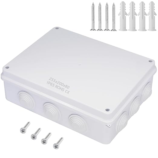 Zulkit Junction Box ABS Plastic Dustproof Waterproof IP65 Universal Electrical Boxes Project Enclosure White 10 x 7.9 x 3.1 inch (255 x 200 x 80mm)