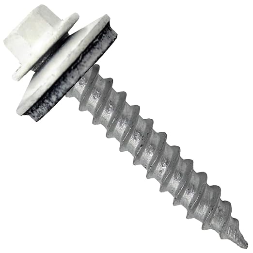 Metal Roofing Screw: (250) 12 x 1-1/2" Bone White Hex Sheet Metal Roof Screw. Sharp Point Metal to Wood siding Screws. 5/8" EPDM Washer.
