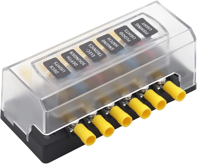 6 Way Fuse Block Automotive Boat Marine Car Camper Trailer RV Motorhome Solar Power Fuse Box 12V - 32V Red LED Indicator