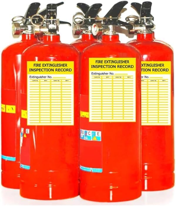 200 Pcs FIRE Extinguisher Inspection Record Signs Labels Safety Stickers, 3.5X 5 Inch Adhesive Yellow General Monthly Inspection Tags Labels Indoor Outdoor Fire Extinguishers