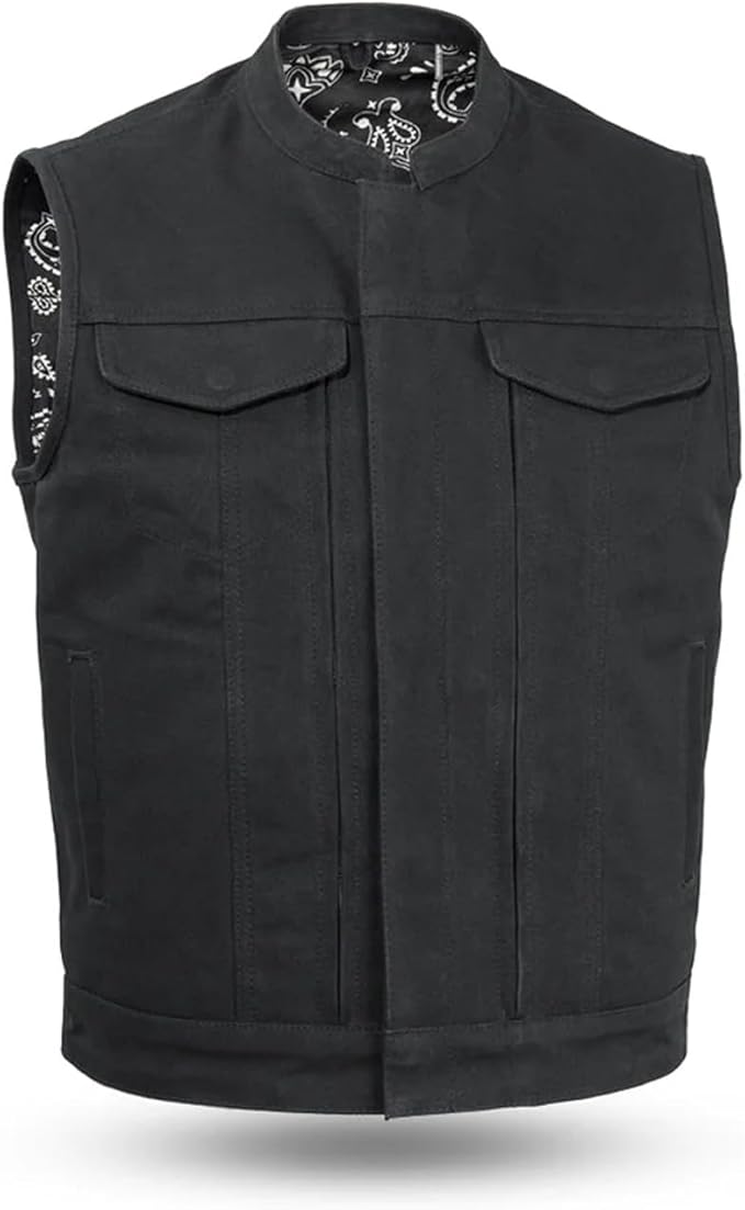 First Mfg Co - Men's Motorcycle Biker Riding Black Canvas Vest
