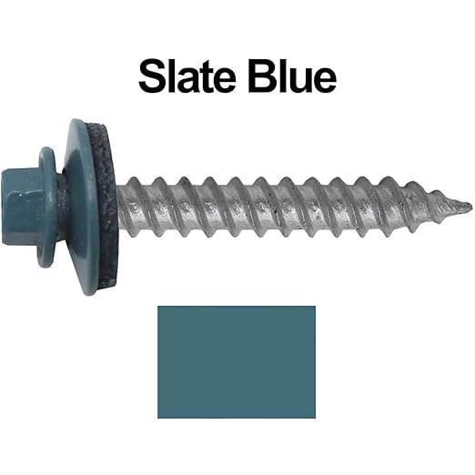 12 x 1-1/2" Slate Blue Metal Roofing Screws - Hex Washer Head- Self-Starting/Tapping - EPDM Washer. 1 x 250 Count Bag - 250 Screws