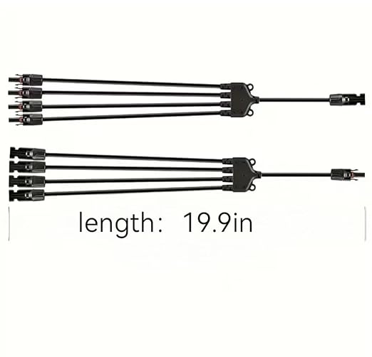 Solar Panel Connectors Y Branch 1 to 4 Parallel PV Adapter Cable, Y Branch Connectors 1 to 4 Solar Adapter Cable Plug Tool (M/FFFF,F/MMMM), 1500V (Black) Length:19.9in(2pcs)