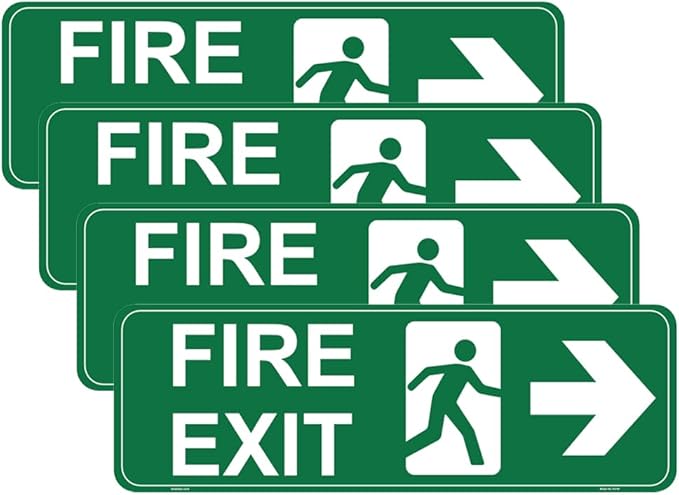 4 Pcs Fire Exit Right Arrow Sign Sticker - 30 cm x 10 cm- Self Adhesive Vinyl