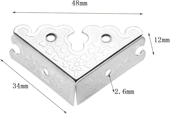 dophee 4Pcs Decorative Corner Protectors, Retro Style Edge Safety Guards Covers for Picture Frame Album Jewelry Box Gift Box Wooden Case Chest Tables Cabinet Furniture, 1.34"x1.34"-Silver