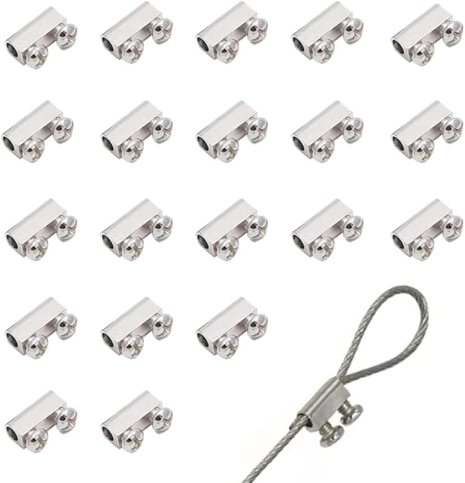 20pcs new upgrade steel wire rope cable clamp/double hole stainless steel（3.0MM line hole）