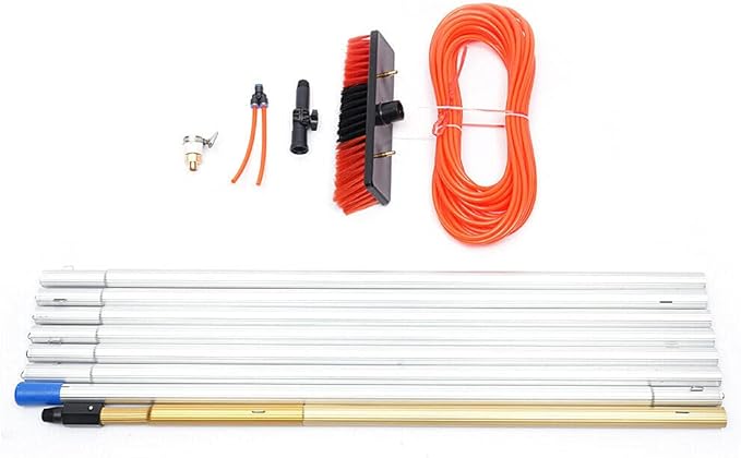 26FT Water Fed Pole Kit, Solar Panel Cleaning Brush and Pole Kit, Telescopic Window Cleaning Brush Outdoor Window Solar Panel Cleaner Extendable Telescopic Pole Water Fed Brush Spray Washer