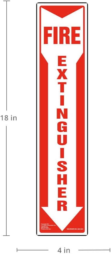 Fire Extinguisher Sign 2-pk. with Vertical Red & White Down Arrow, 4" x 18" Permanent Self Adhesive Vinyl with Rounded Corners, J. J. Keller & Associates, Inc.