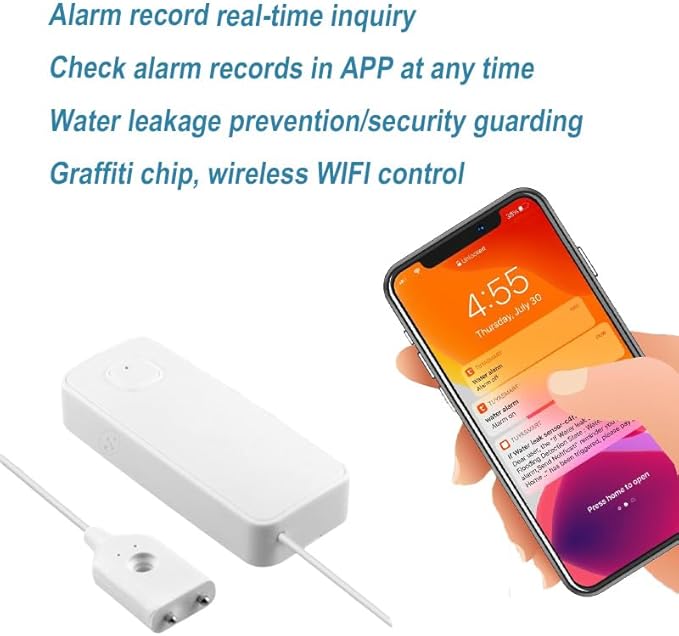 3PCS WiFi Water Leak Detector Kit, 80dB Water Sensor Alarm, Sump Pump Leakage Alarm, TUYA APP Free Remote Monitoring for Water Leakage, SMS and Phone Notification Can Be Enabled, AAA Battery Powered