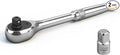HORUSDY 1/4" Drive 90-Tooth Quick-Release Ratchet Handle with 1/4" to 3/8" Adapter, Reversible Thin Profile Socket Wrench, 4° Swing Arc, Ergonomic Anti-Slip Grip, Ideal for Auto, Bike & Home Repair