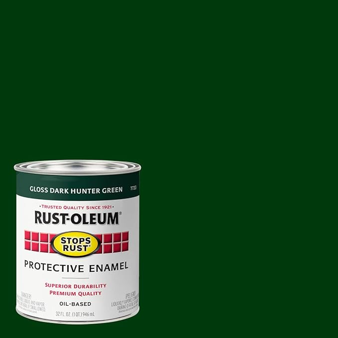 Rust-Oleum 7733502-2PK Stops Rust Brush On Paint, Quart, Gloss Dark Hunter Green, 2 Pack