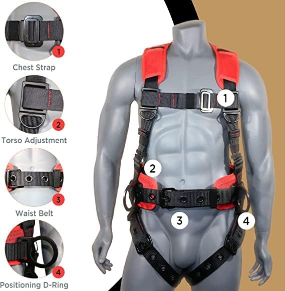 AFP Demon Comfortable Fall Protection Harness Kit – OSHA/ANSI PPE Full Body Safety Harness for Construction Work
