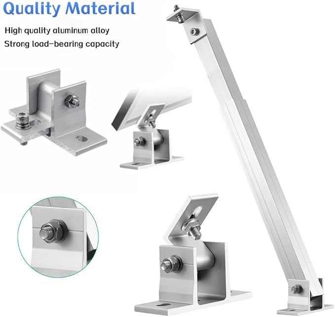 Adjustable Solar Panel Tilt Mount Brackets - Aluminum Alloy Support for 50-400W Panels | Flat Roof/RV/Boat Off-Grid Mounting (Silver, Mount Only)