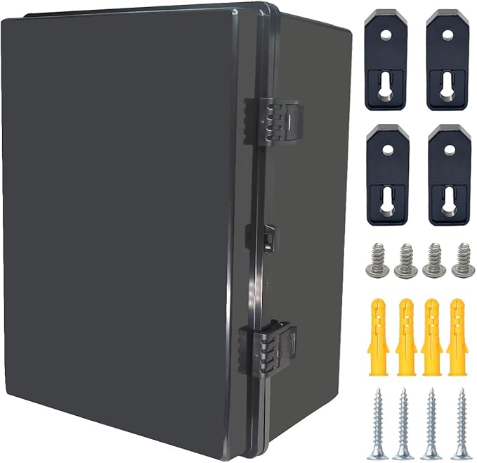 Junction Box, Hinged Black Cover IP67 Waterproof ABS Project Box with Mounting Plate Electrical Box Enclosure with Wall Bracket 15.7 x 11.8 x 7.9inch(400x300x200mm)