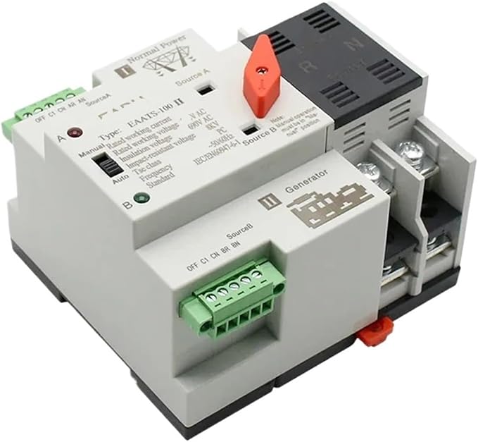 2/3/4P 100A 110V/220V Mini ATS Automatic Transfer Switch Electrical Selector Switch Dual Power Switch PV Solar DIN Rail(2P,220V)