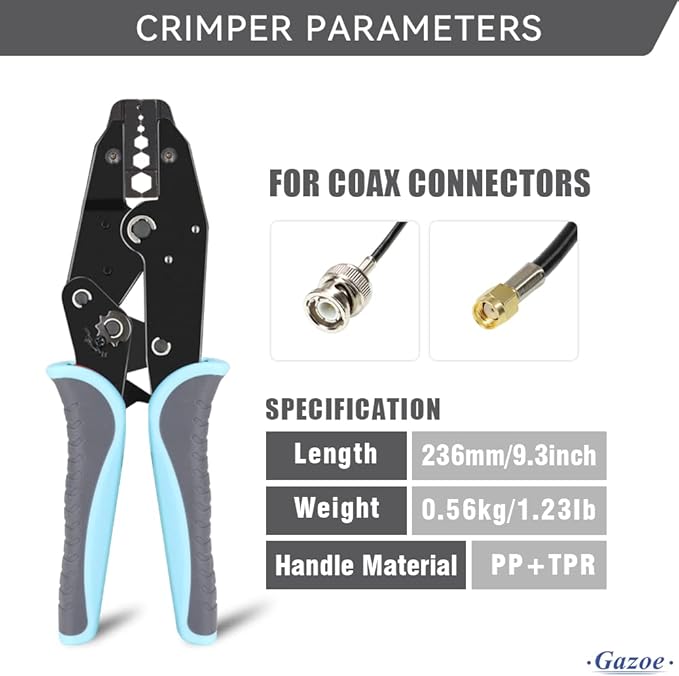 Coax Ratchet Crimping Tool Set for Coaxial RG Cable RF Connector with 5 Changeable Jaws