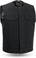 First Mfg Co - Men's Motorcycle Biker Riding Black Canvas Vest
