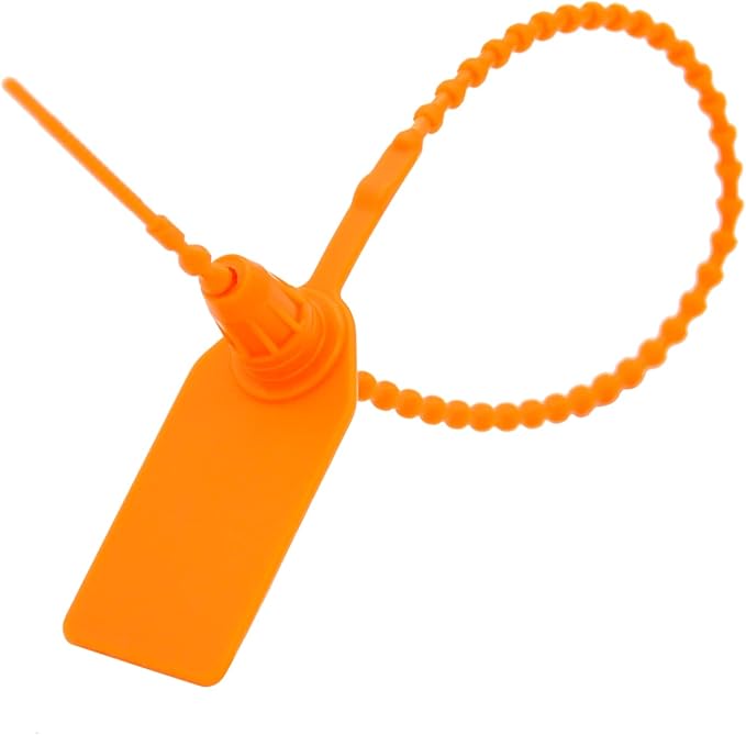 100 Pcs Fire Extinguisher Tags,Security Retail Anti-Theft Self-Locking Shoe Tag,Anti-Tamper Disposable Plastic Seals 250mm Length (Orange)