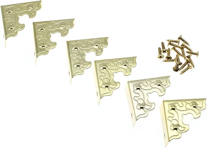24 Pcs Vintage Corner Protectors Antique Triangle Guard Metal Edge Guard Box Wooden Jewelry Gift Box Cabinet Three Sides Full Encase Desk Edge Corner Guard with Mounting Screws (Golden)