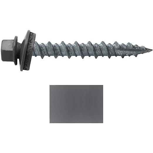 Metal Roofing Screws: (250) 10 x 1-1/2" Charcoal Hex Head Sheet Metal Roof Screw. Self Starting Metal to Wood siding Screws. EPDM Washer. Colored Head