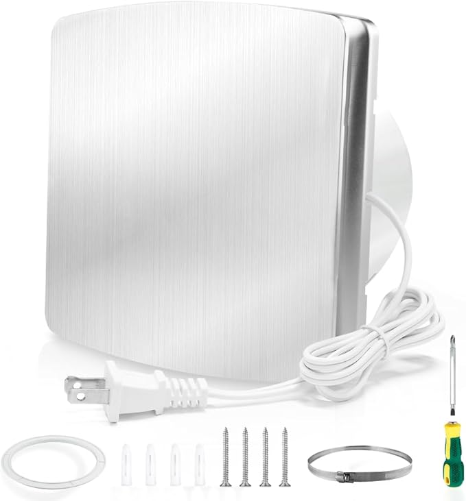 WiseWater Bathroom Exhaust Fan, 110V ac 140CFM 6” Duct 7.6" Panel Extractor Fan, Ceiling&Wall Mounted Ventilation Fan for Bathroom, Laundry Room, Office