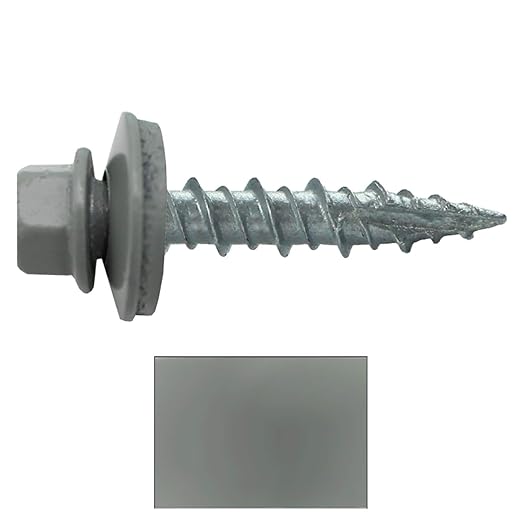 Metal Roofing Screws: (250) 10 x 1 Light Gray Hex Head Sheet Metal Roof Screw. Self Starting Metal to Wood siding Screws. EPDM Washer. Colored Head