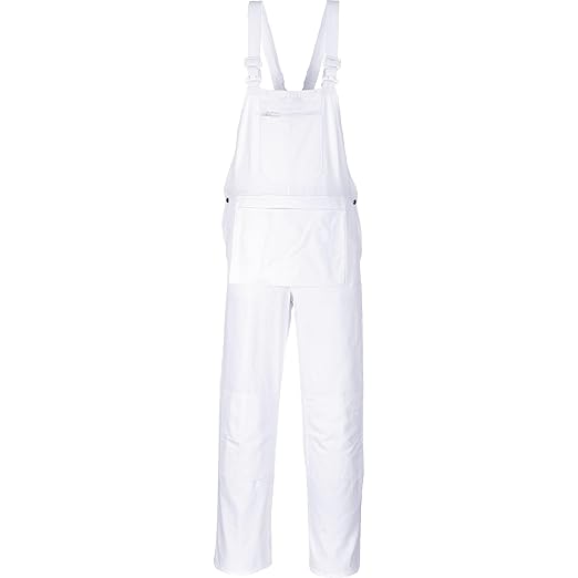 Portwest S810 Bolton White Cotton Painters Bib Overalls with Knee Pad Pockets, X Large