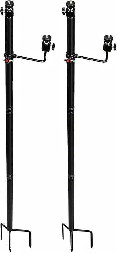 Xtellar 6' Heavy Duty Trail Camera Mount with Solar Panel Arm - 2-in-1 Adjustable Steel Ground Stake, 360° Swivel Mounts, 3-Spike Base for Hunting/Outdoor Security Camera & Solar Panel(2 Pack)